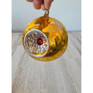 Antique indent‎ glitter ornament ball yellow sparkle Xmas tree
